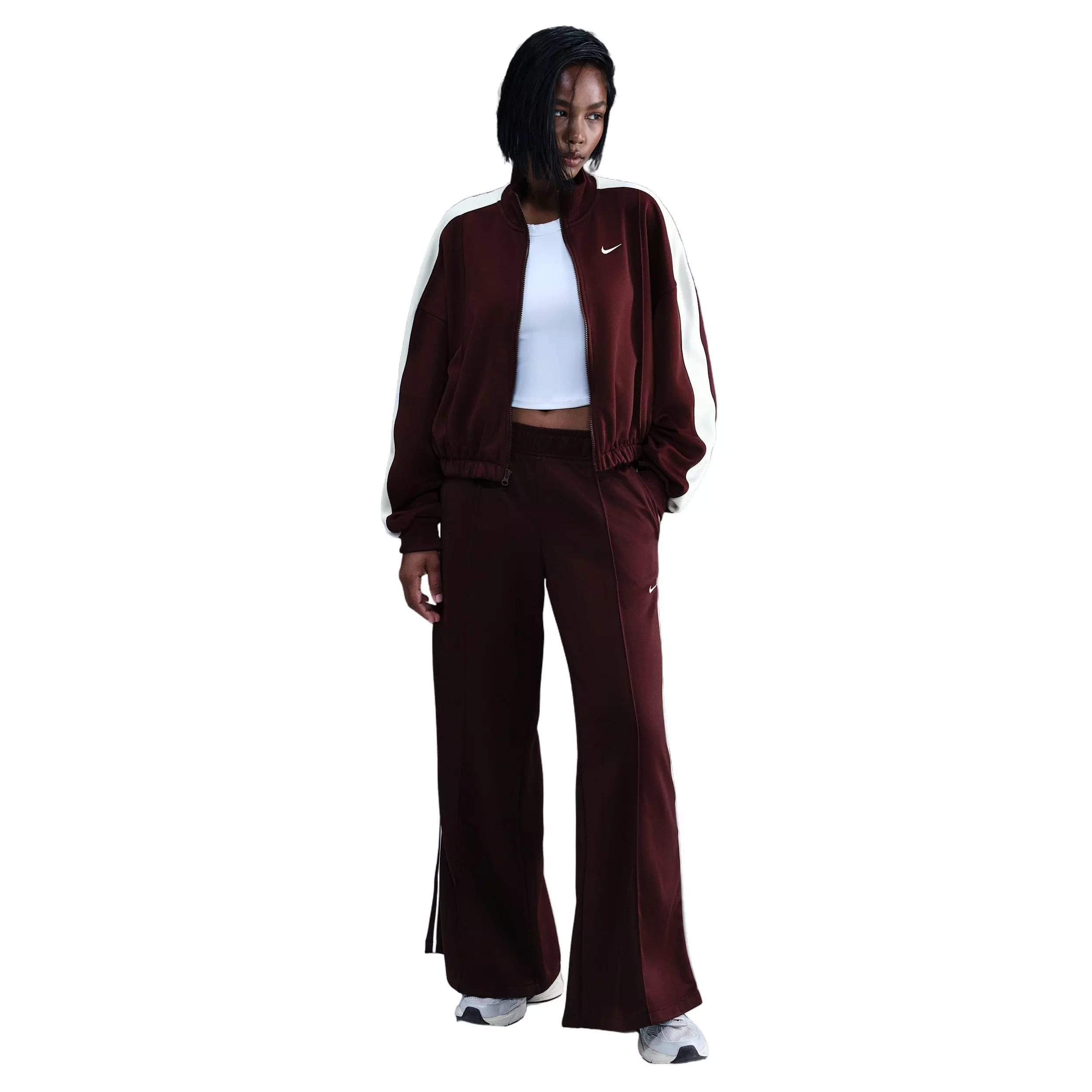 Nike Sportswear Women's Mid-Rise Wide-Leg Track Pants - Burgundy